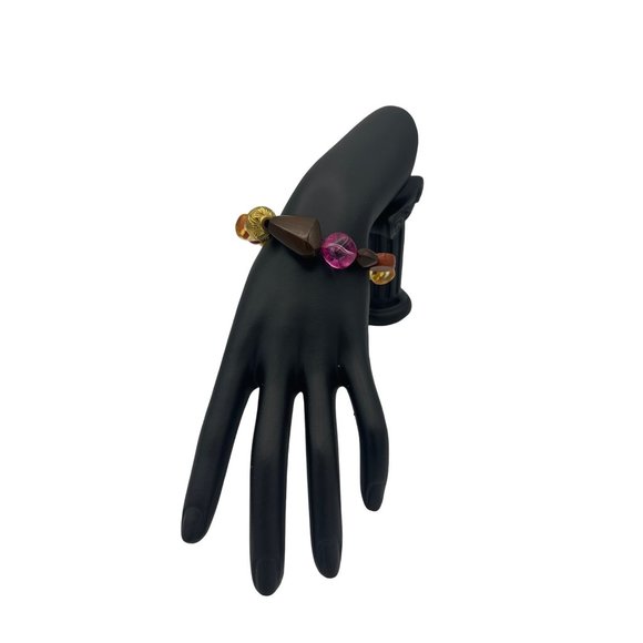 Multi colored Plastic and Metal Assorted Bead Stretch Bracelet - Picture 2 of 7